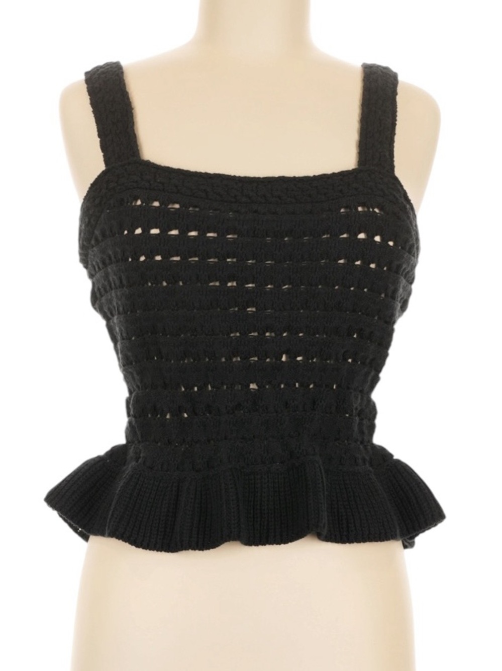 J. Crew Crochet Ruffle Sweater Tank Size Medium Black NWT Fitted Boho Festival